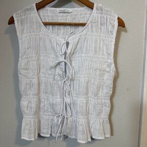 Stradivarius White Sleeveless Blouse with Tie Front
